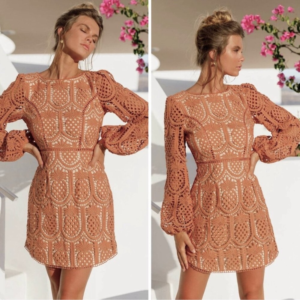 Sage + Paige Take Me To The Tropics Pineapple Rose Mini Dress Womens Medium NWOT - Picture 2 of 16